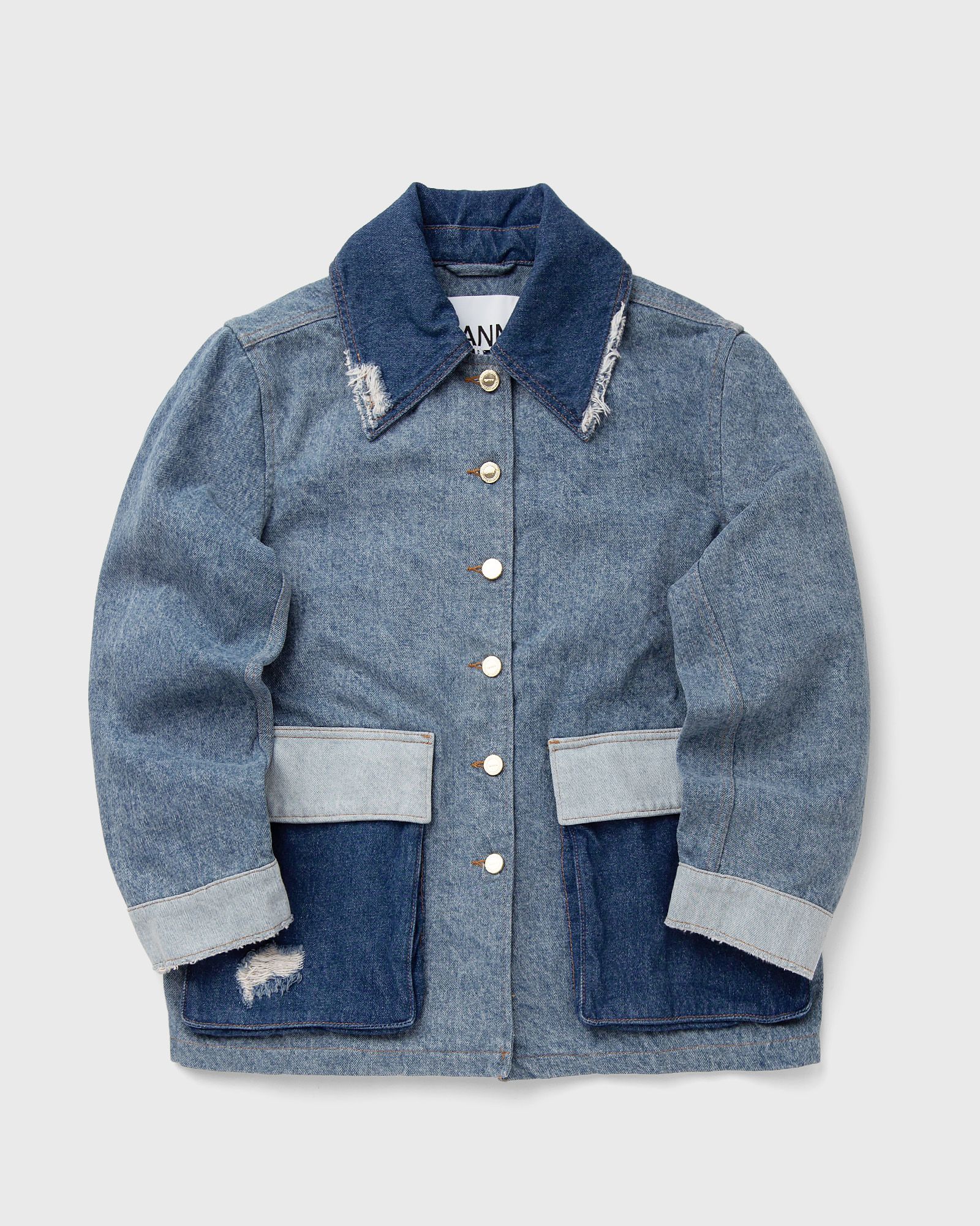 Ganni Patchwork Denim Midi Jacket, blue