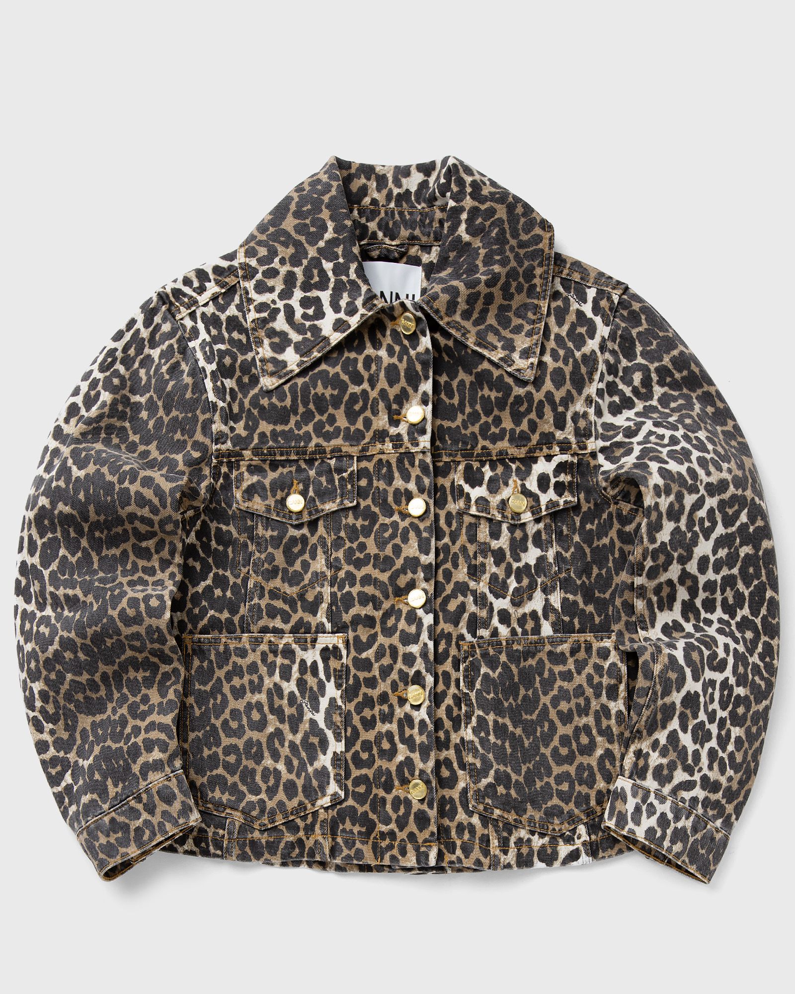 Ganni Print Denim Jacket, brown|beige