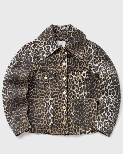 Ganni Print Denim Jacket, brown|beige