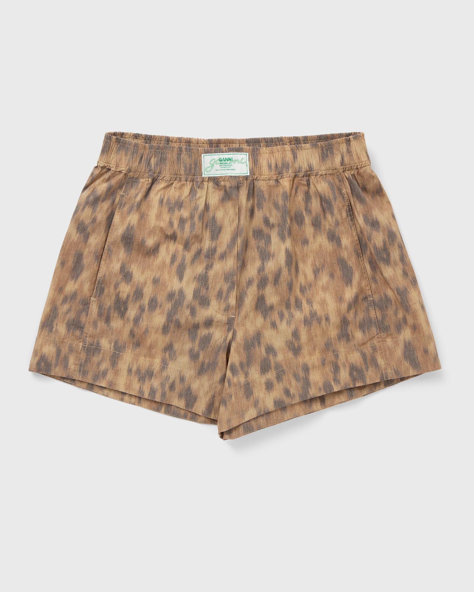 Ganni Printed Stretch Cotton Elasticated Shorts, brown