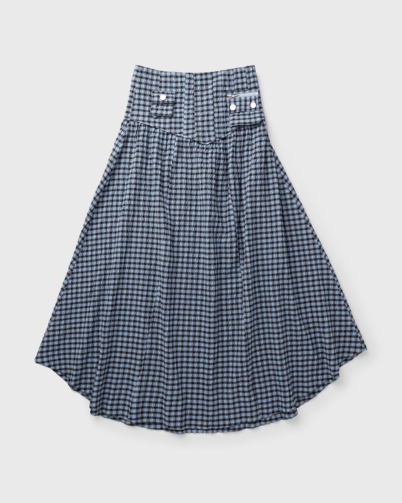 Ganni Seersucker Check Long Pocket Skirt, blue