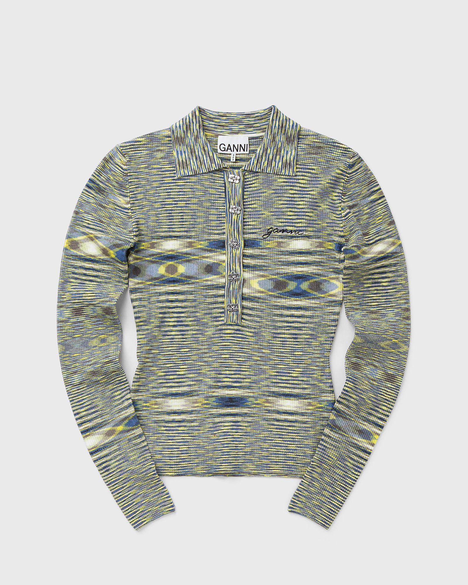 Ganni Spacedyed knit Polo, green