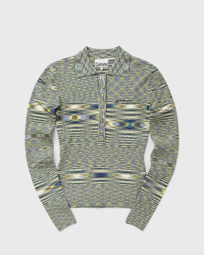 Ganni Spacedyed knit Polo, green