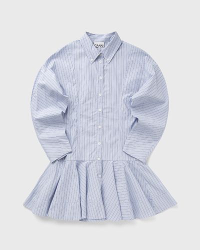 Ganni Stripe Cotton Buttoned Mini Dress, blue