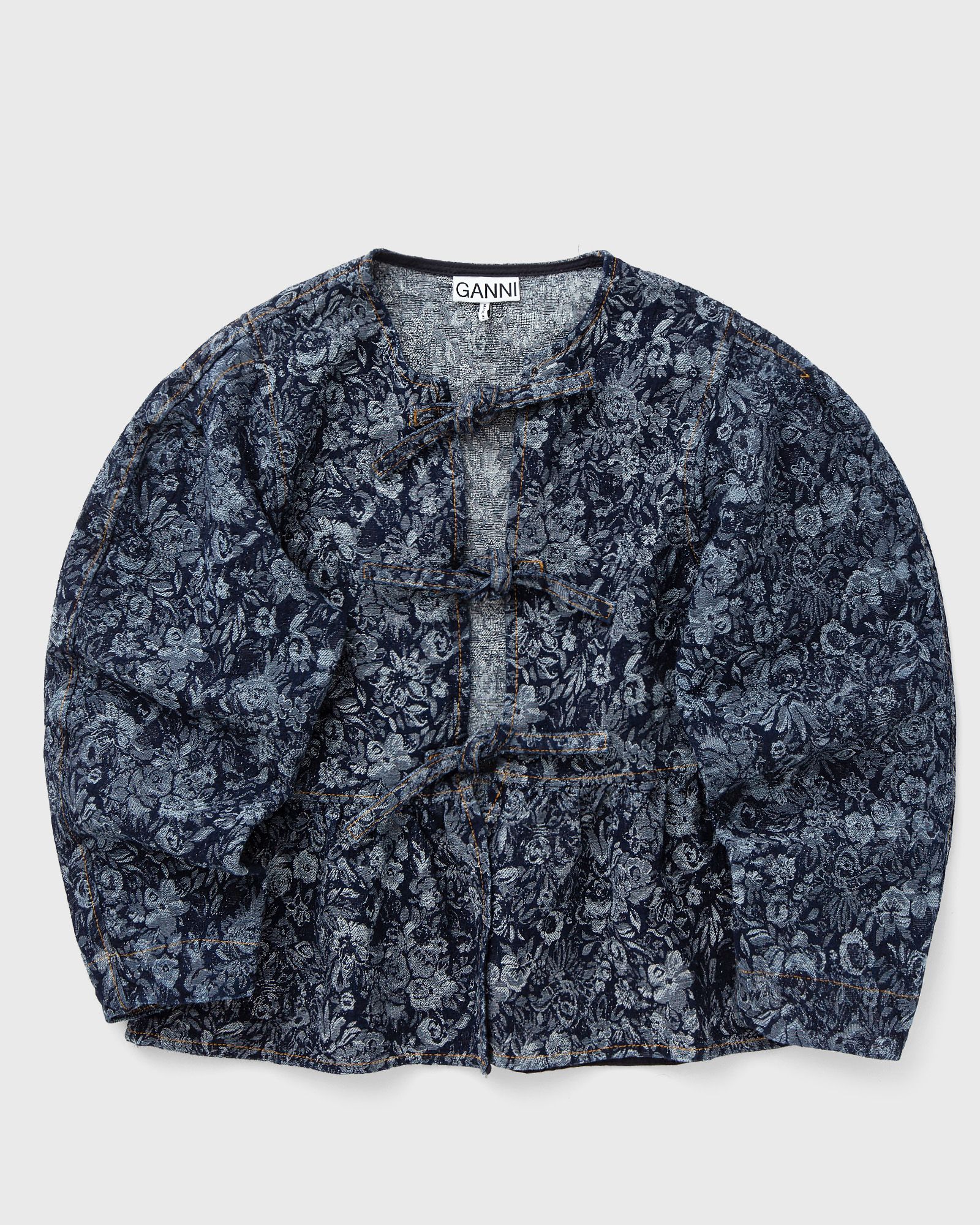 Ganni Tapestry Denim Peplum Blouse, blue