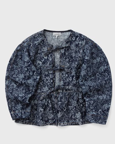 Ganni Tapestry Denim Peplum Blouse, blue
