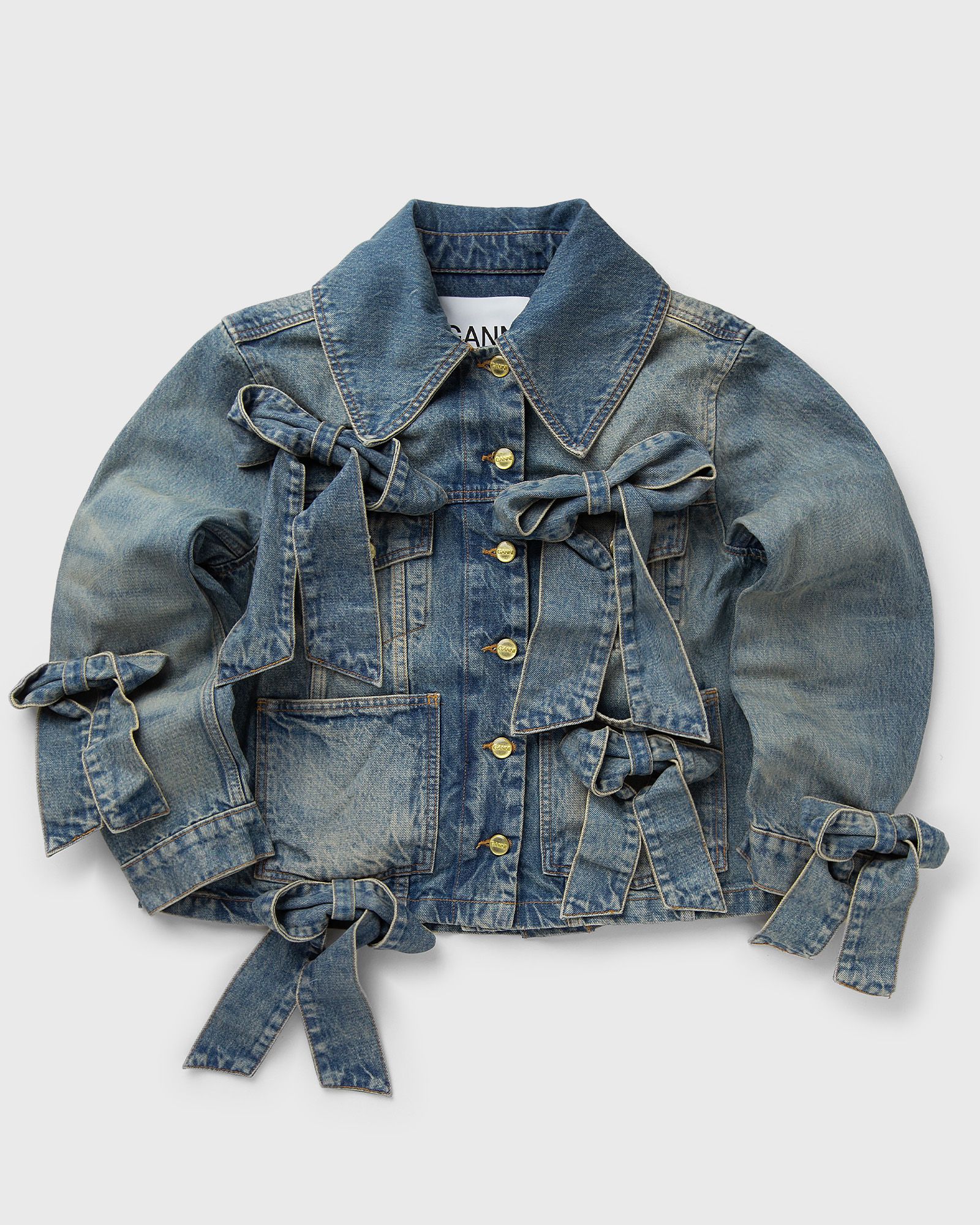 Ganni Tint Rigid Denim Bow Jacket, blue