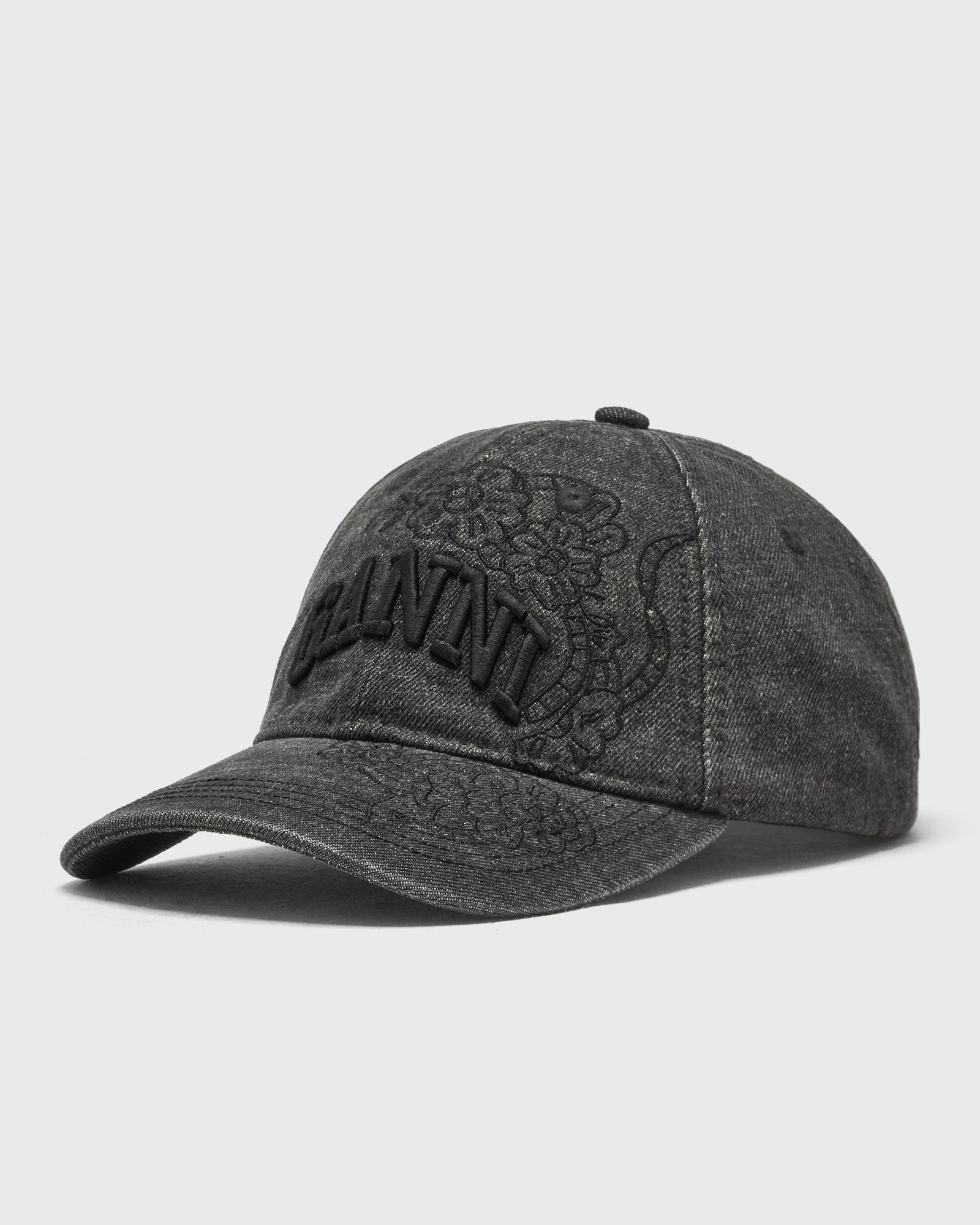 Ganni Washed Embroidery Denim Cap, black