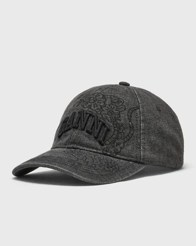 Ganni Washed Embroidery Denim Cap, black