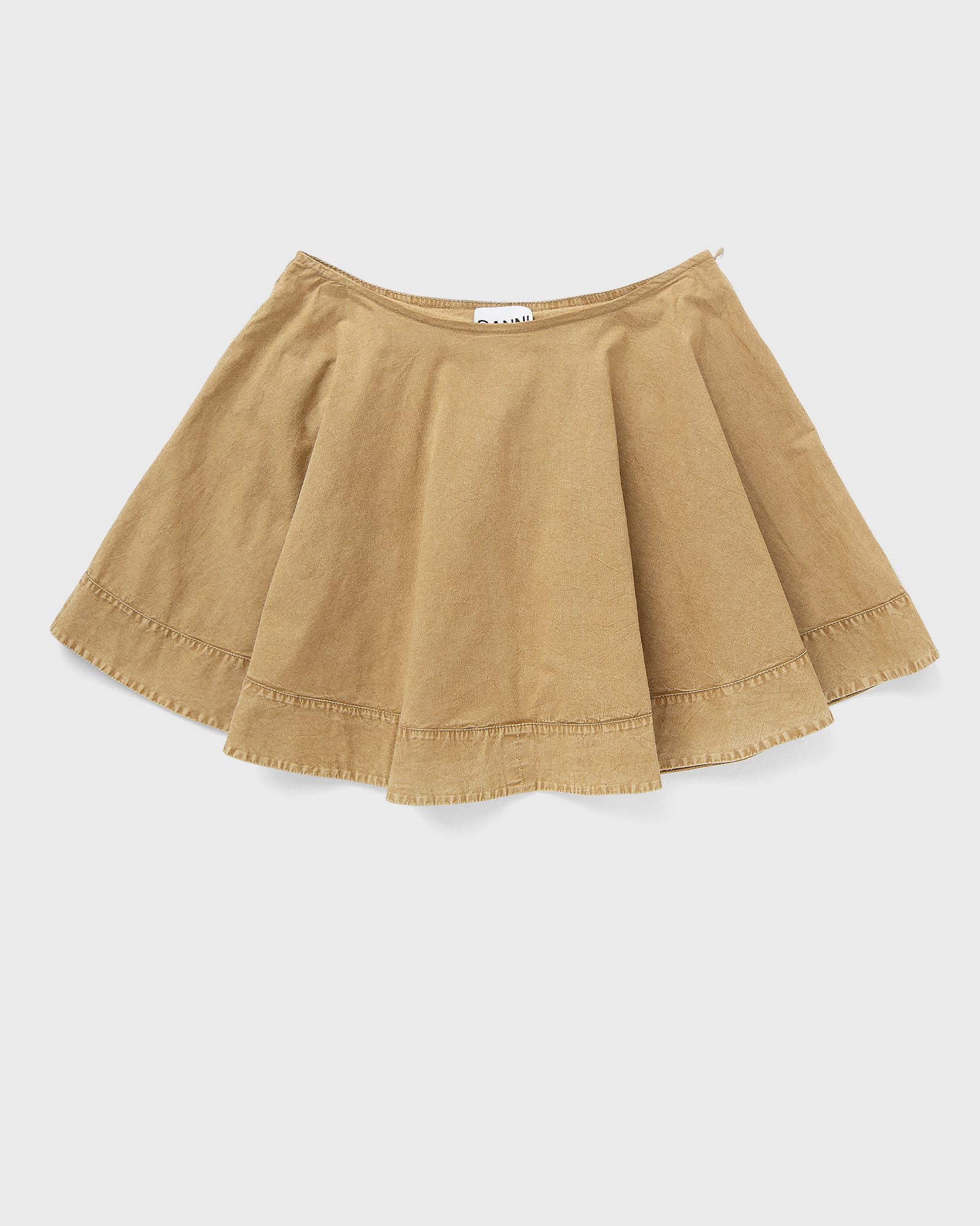 Ganni Washed Stretch Cotton Mini Circle Skirt, beige