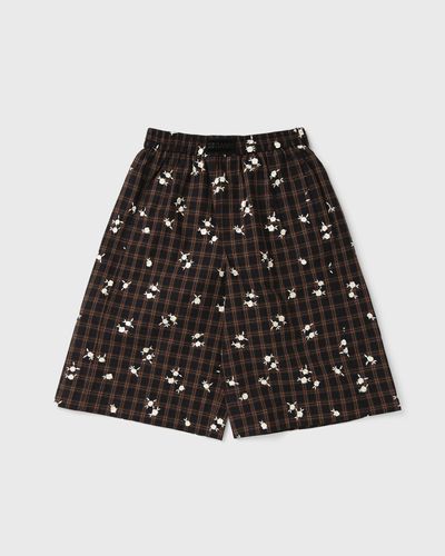 Ganni Yarn Dyed Check Flower Shorts, brown