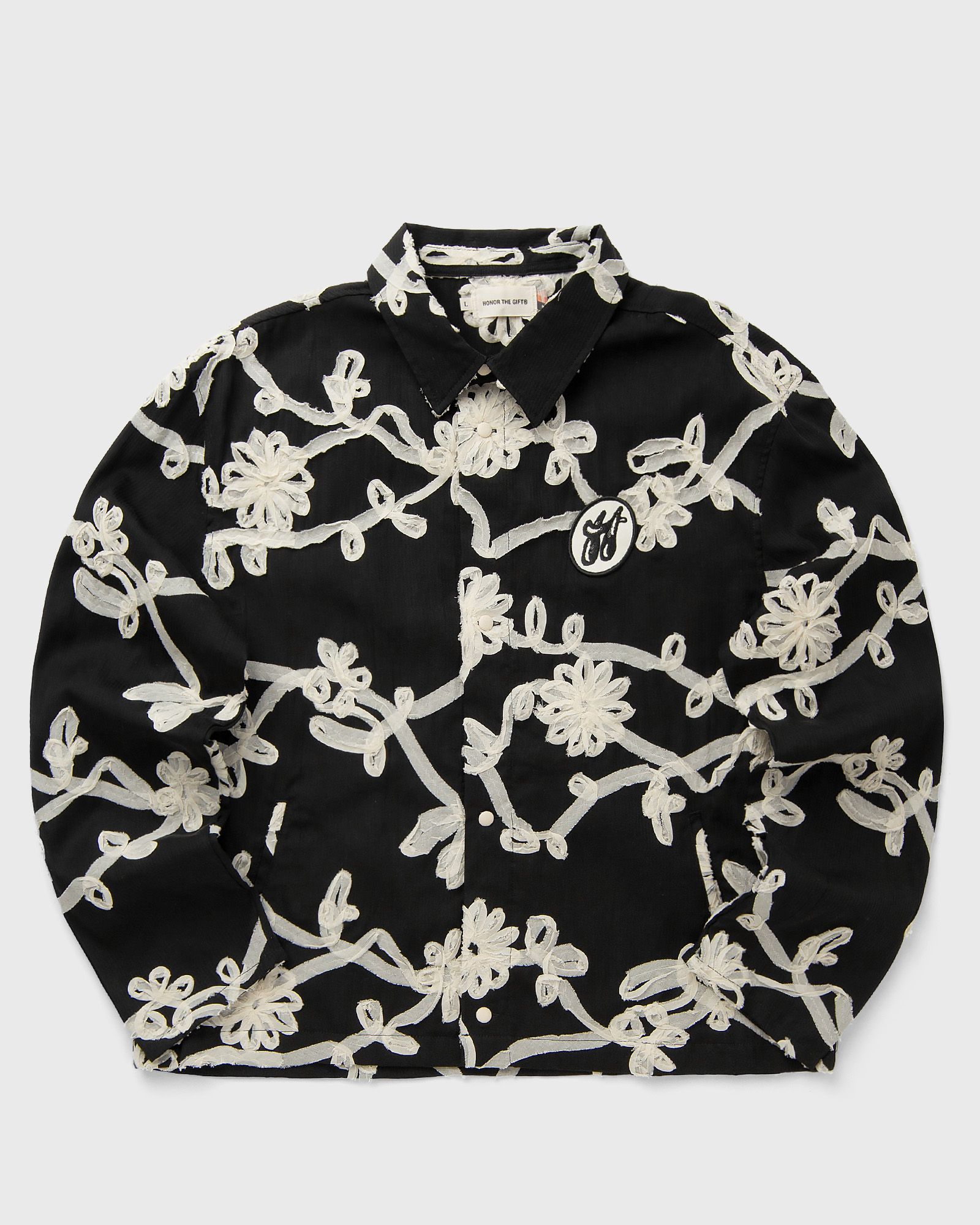 Honor The Gift FLORAL RIBBON BUTTON UP, black