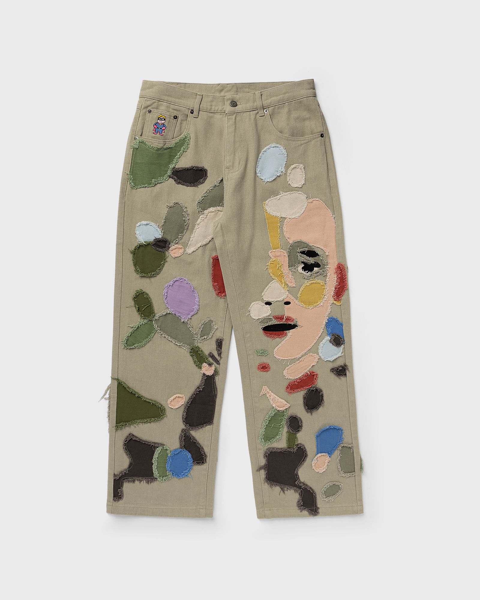 KidSuper Studios Allover Patchwork Face Pants, green|multi