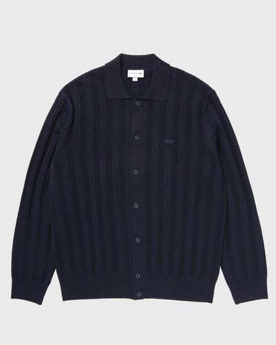 Lacoste Fluid Ribbed Polo Collar Cardigan, blue