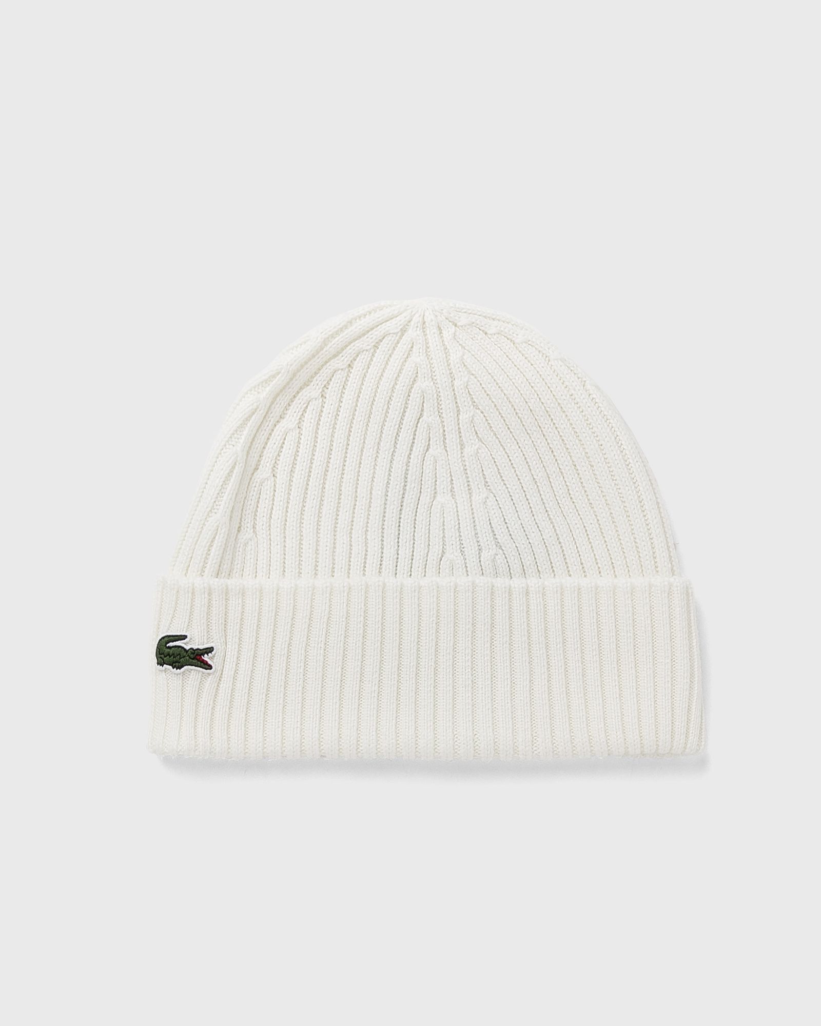 Lacoste RIB KNIT BRUSHED WOOL BEANIE, white