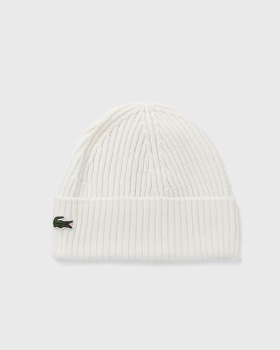 Lacoste RIB KNIT BRUSHED WOOL BEANIE, white