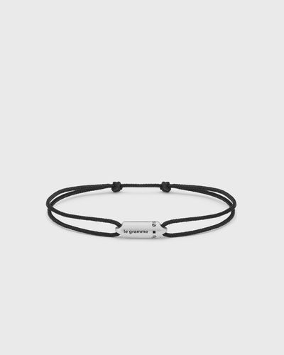 Le gramme 3g brushed sterling silver black cord segment bracelet, black