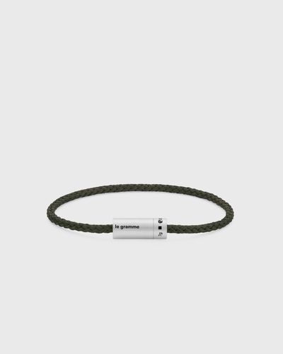 Le gramme 7g-brushed sterling silver-khaki nato-cable bracelet, green
