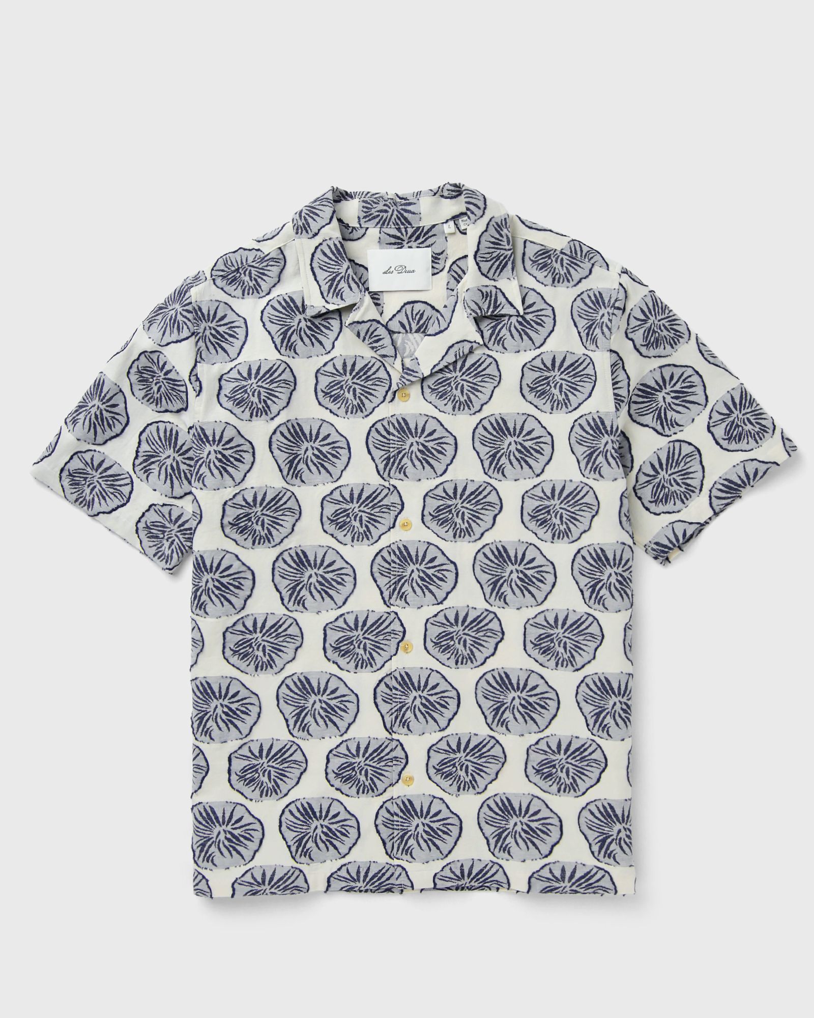 Les Deux Dahlia Jacquard SS Shirt, blue|white