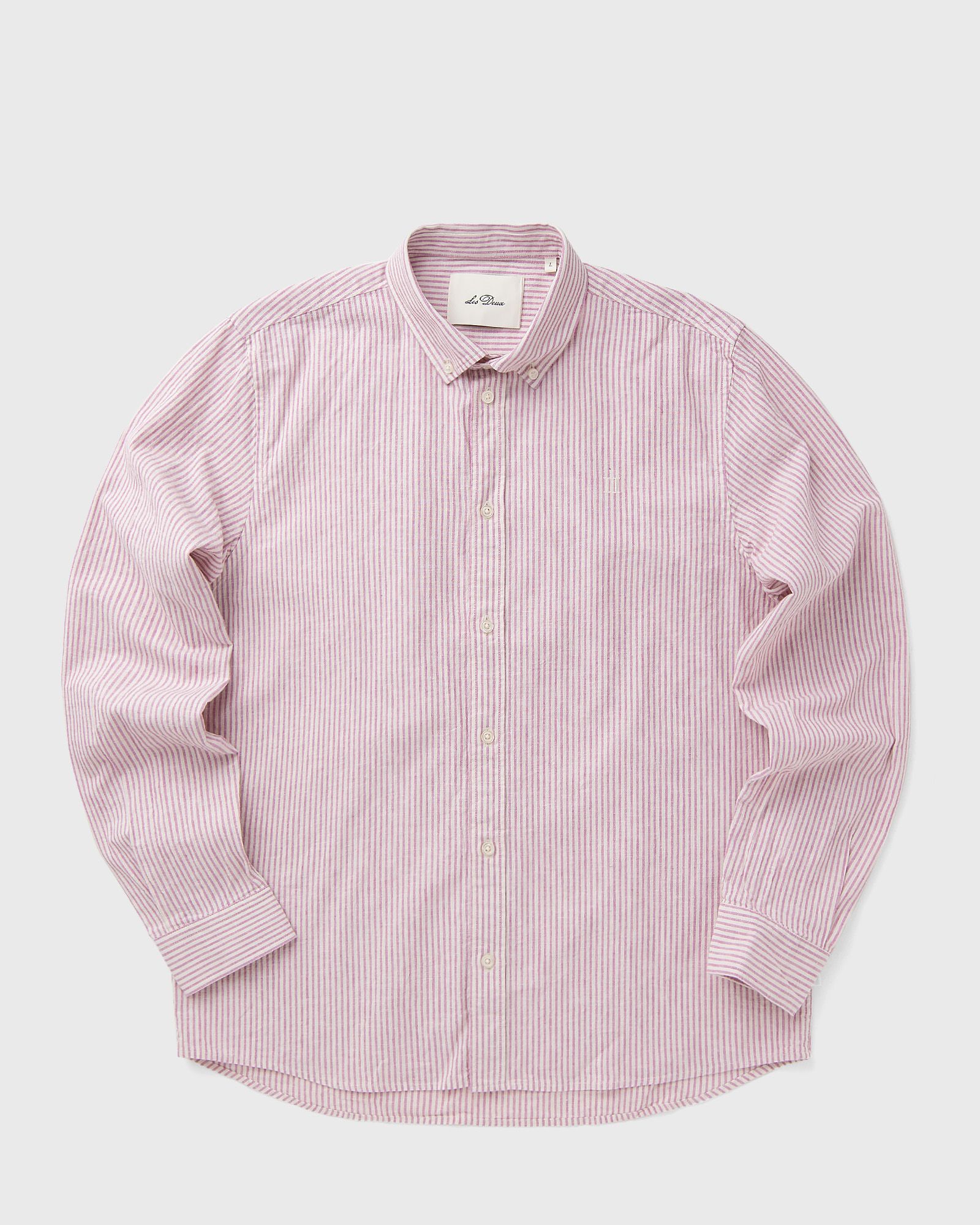 Les Deux Konrad Stripe Cotton Linen Shirt, pink