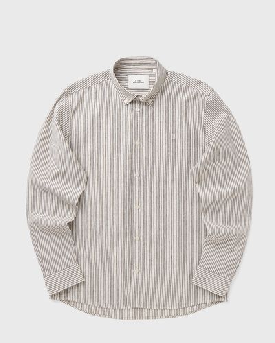 Les Deux Konrad Stripe Cotton Linen Shirt, brown|white