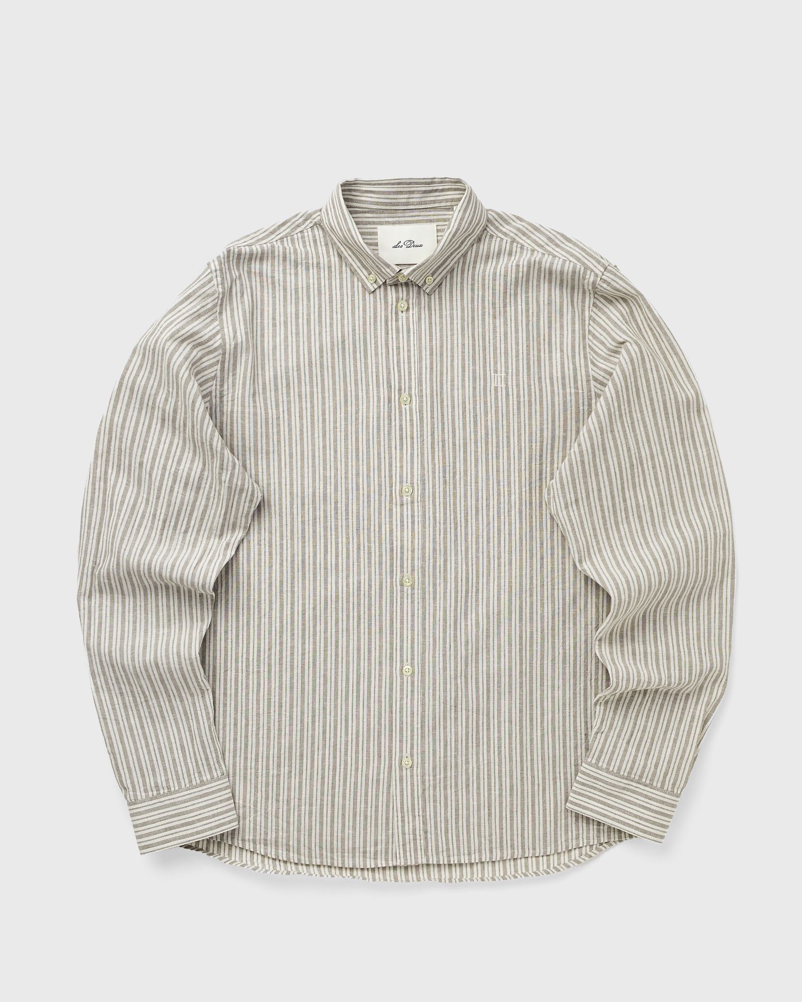 Les Deux Stripe Cotton-Linen Shirt, beige