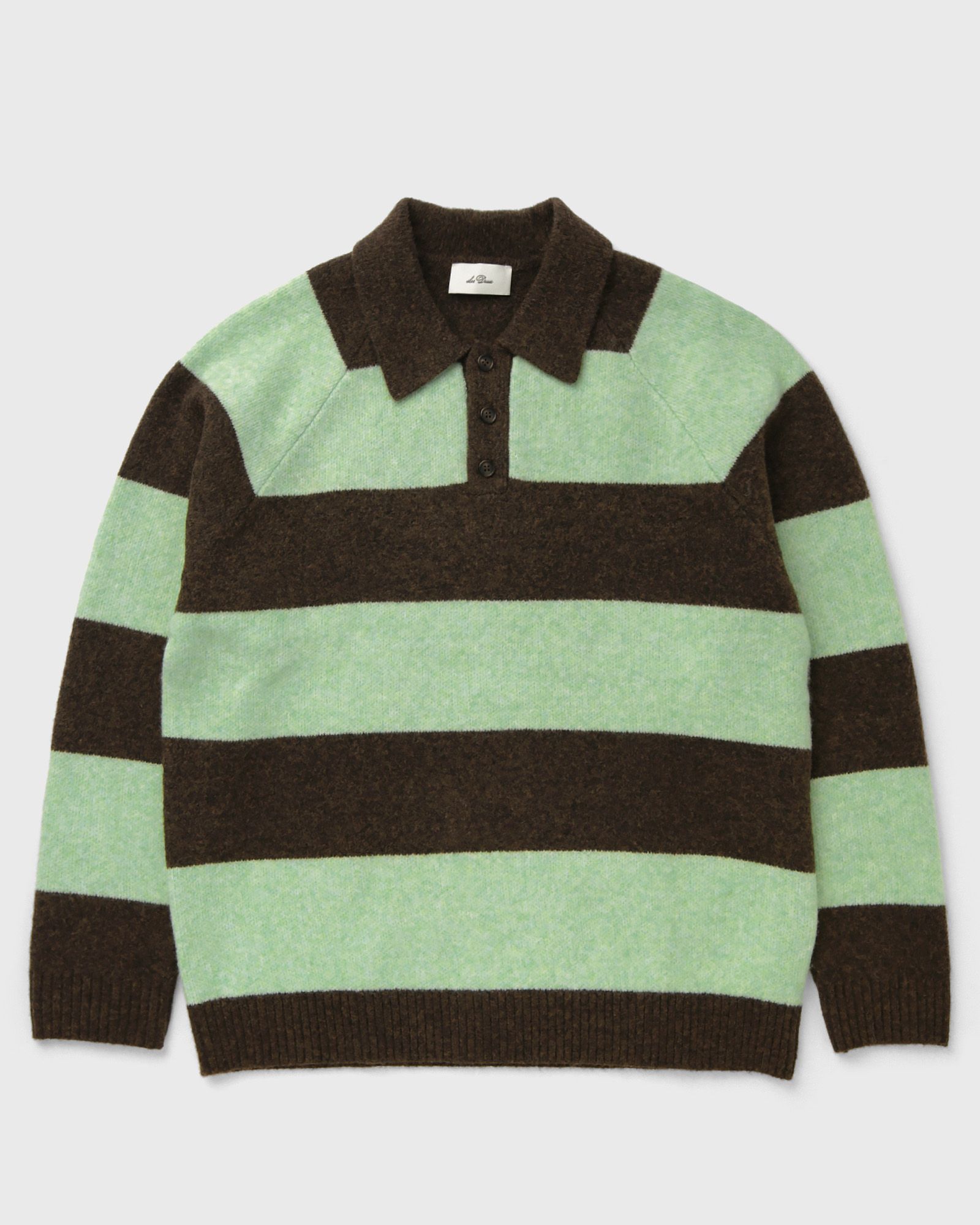 Les Deux Striped Melange Knitted Polo, brown|green
