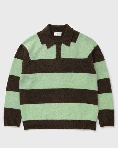 Les Deux Striped Melange Knitted Polo, brown|green