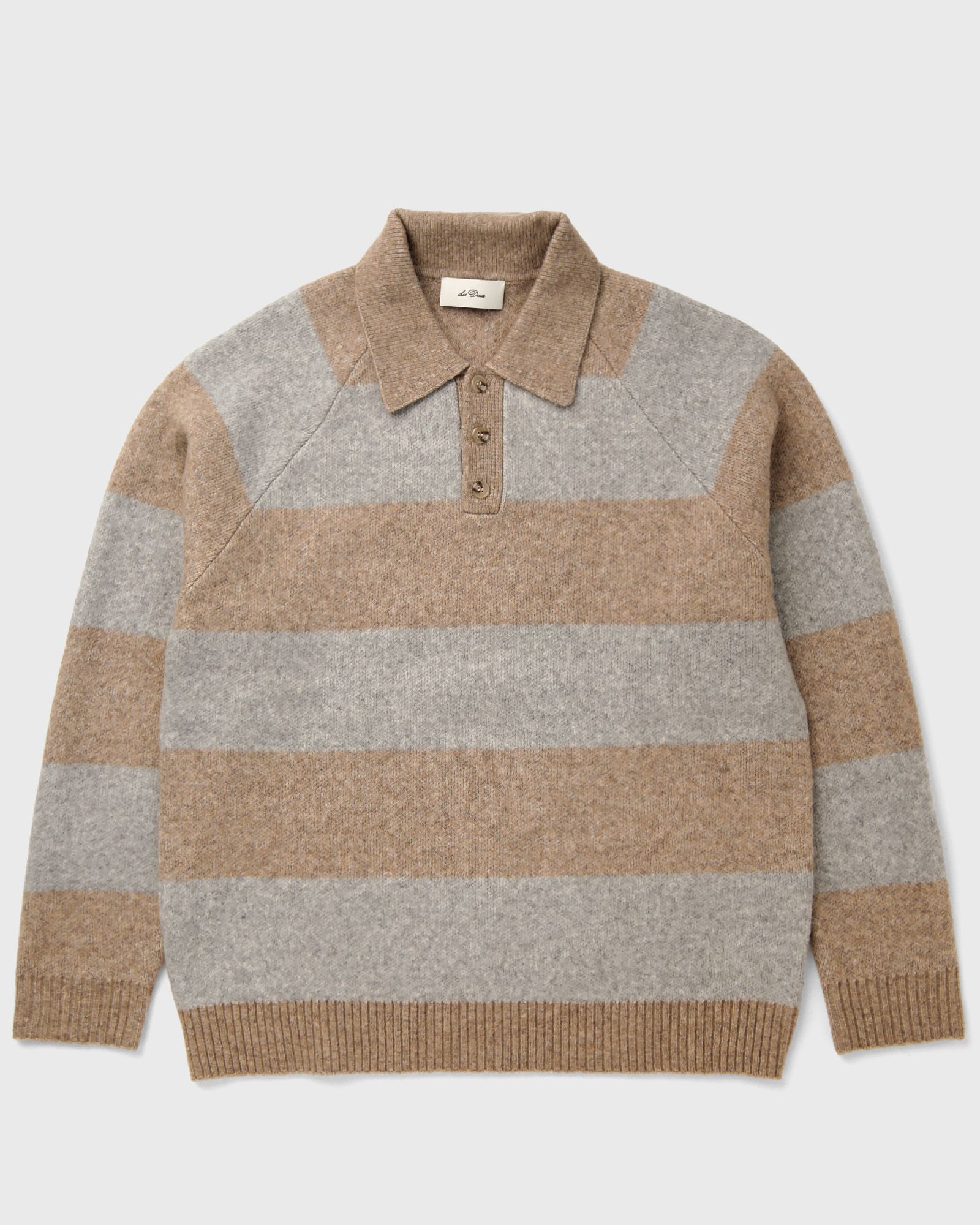 Les Deux Striped Melange Knitted Polo, beige