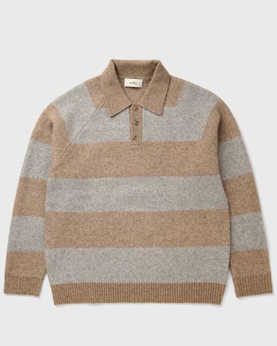 Les Deux Striped Melange Knitted Polo, beige