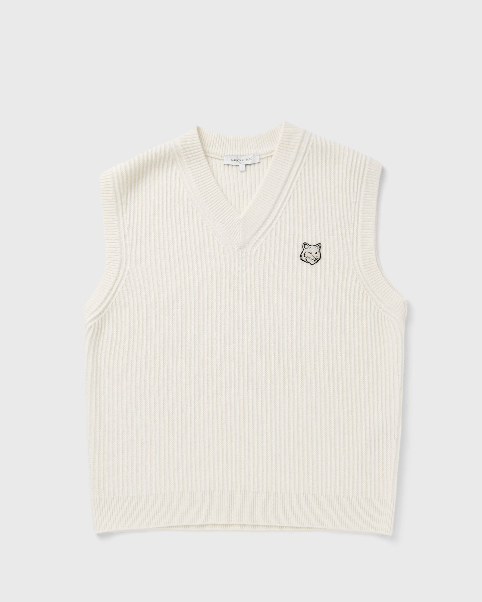 Maison Kitsune FOX HEAD WOOL RIBBED VEST, white