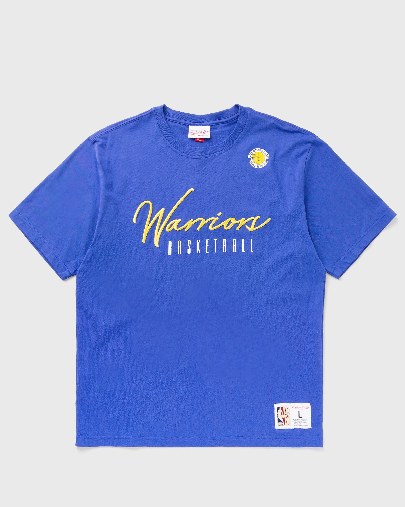 Mitchell & Ness NBA TRAINING DAY PREMIUM SS TEE VINTAGE LOGO GOLDEN STATE WARRIORS, blue