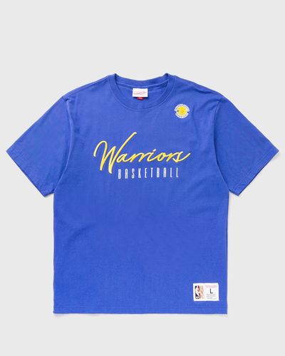 Mitchell & Ness NBA TRAINING DAY PREMIUM SS TEE VINTAGE LOGO GOLDEN STATE WARRIORS, blue