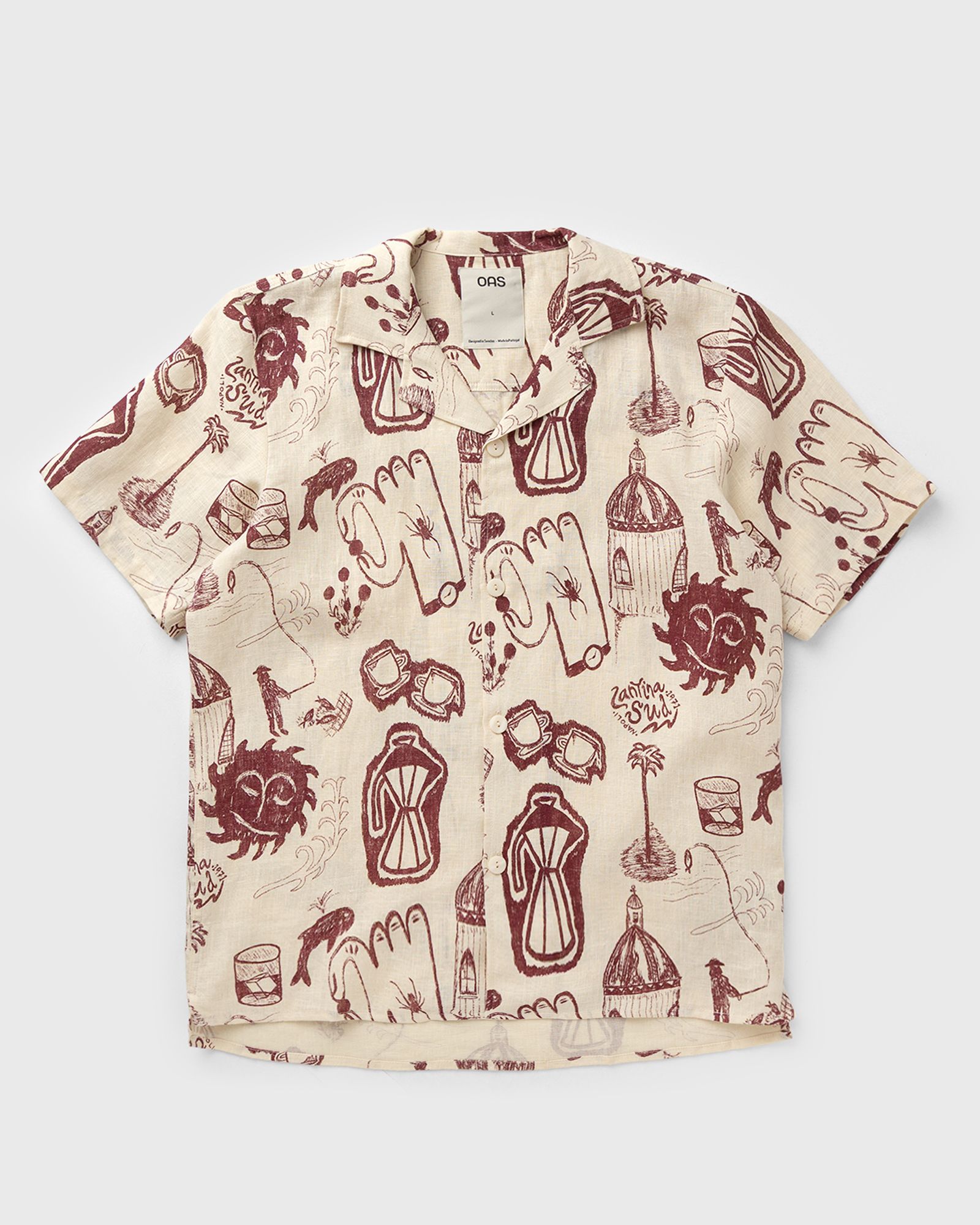 OAS Cantina Cuba Linen Shirt, red|beige