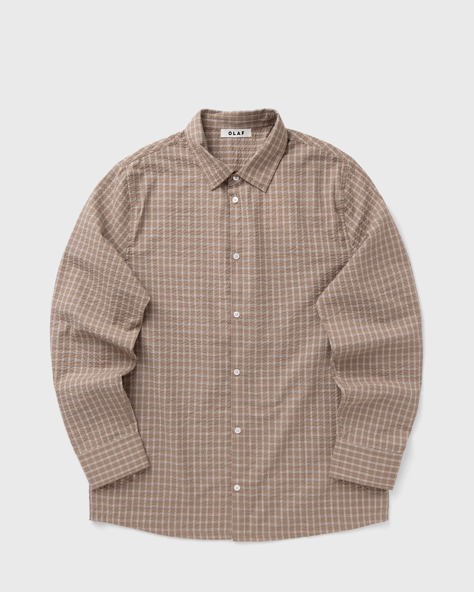 OLAF CHECKED SEERSUCKER LS SHIRT, beige