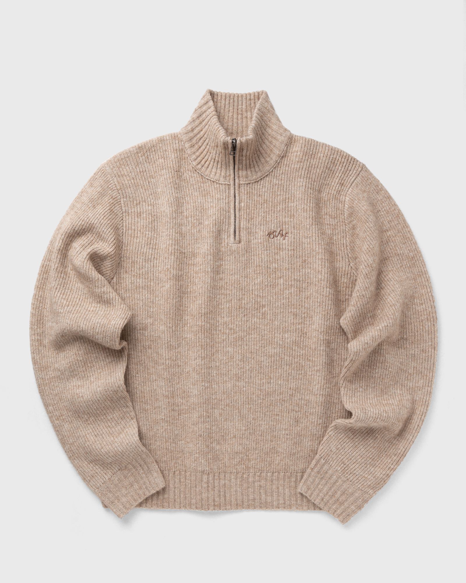 OLAF SIGNATURE KNITTED ZIP MOCK, beige