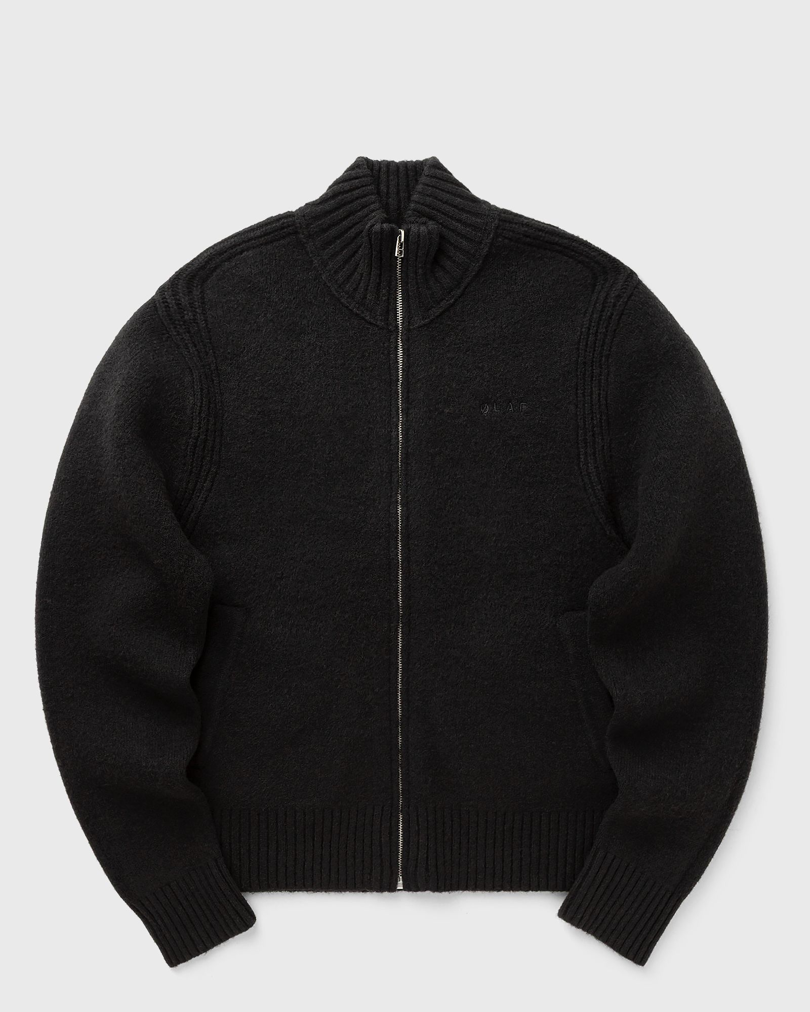 OLAF ZIP THROUGH KNITTED MOCK NECK, black