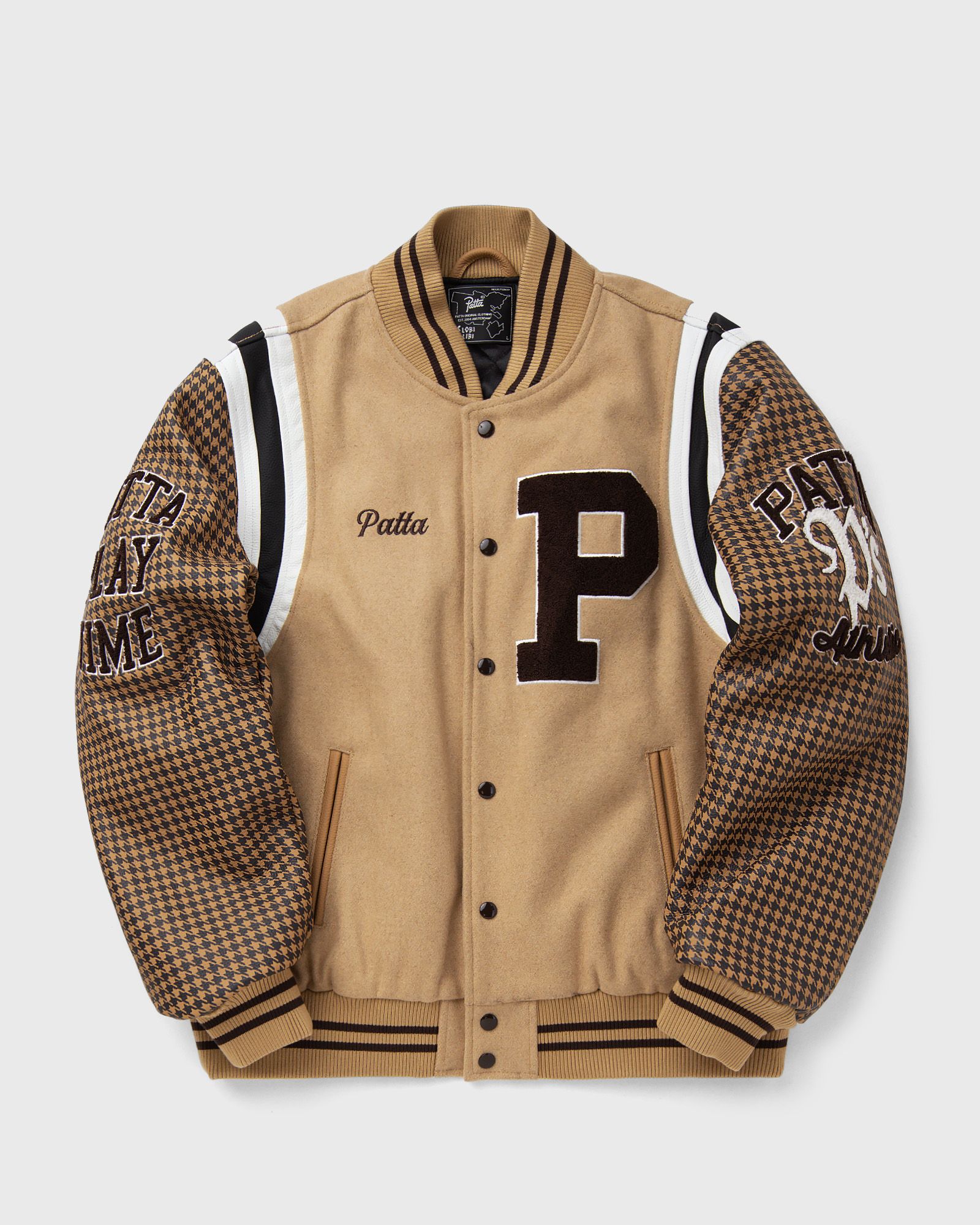 PATTA Patta Athletic P Houndstooth Varsity Jacket, brown