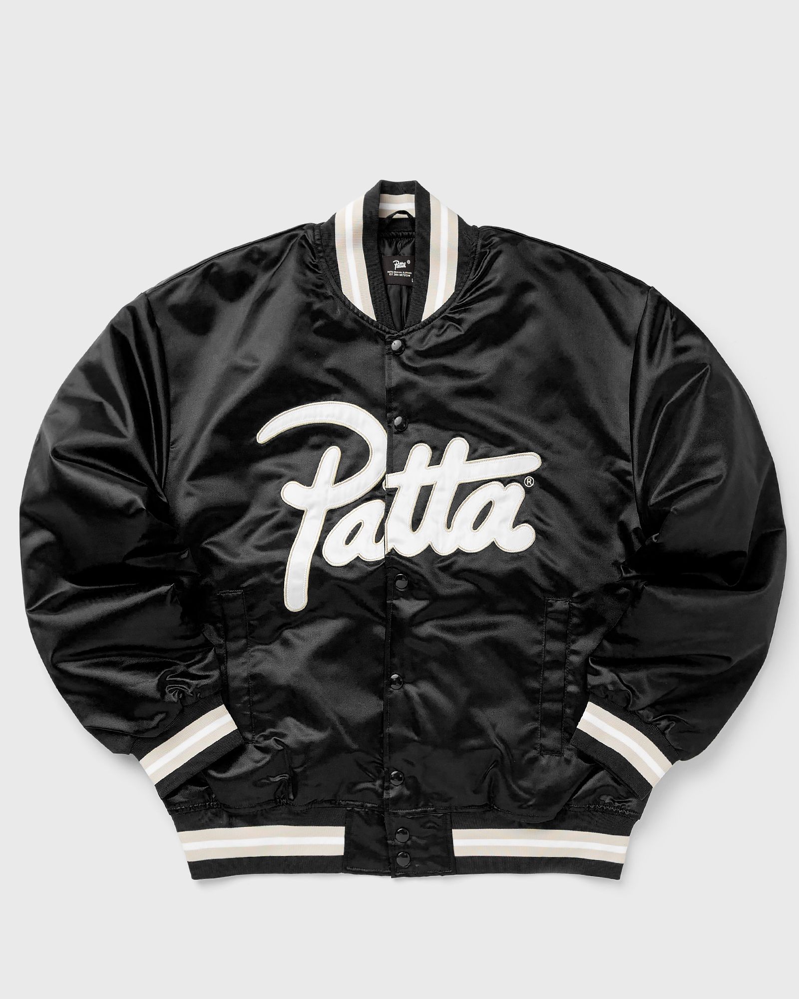 PATTA Script Logo Satin Varsity Jacket, black