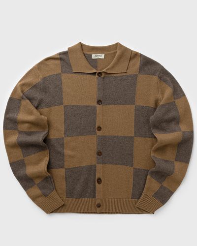 POMPEII DARK CHOCOLATE CHECKED CARDIGAN POLO, brown