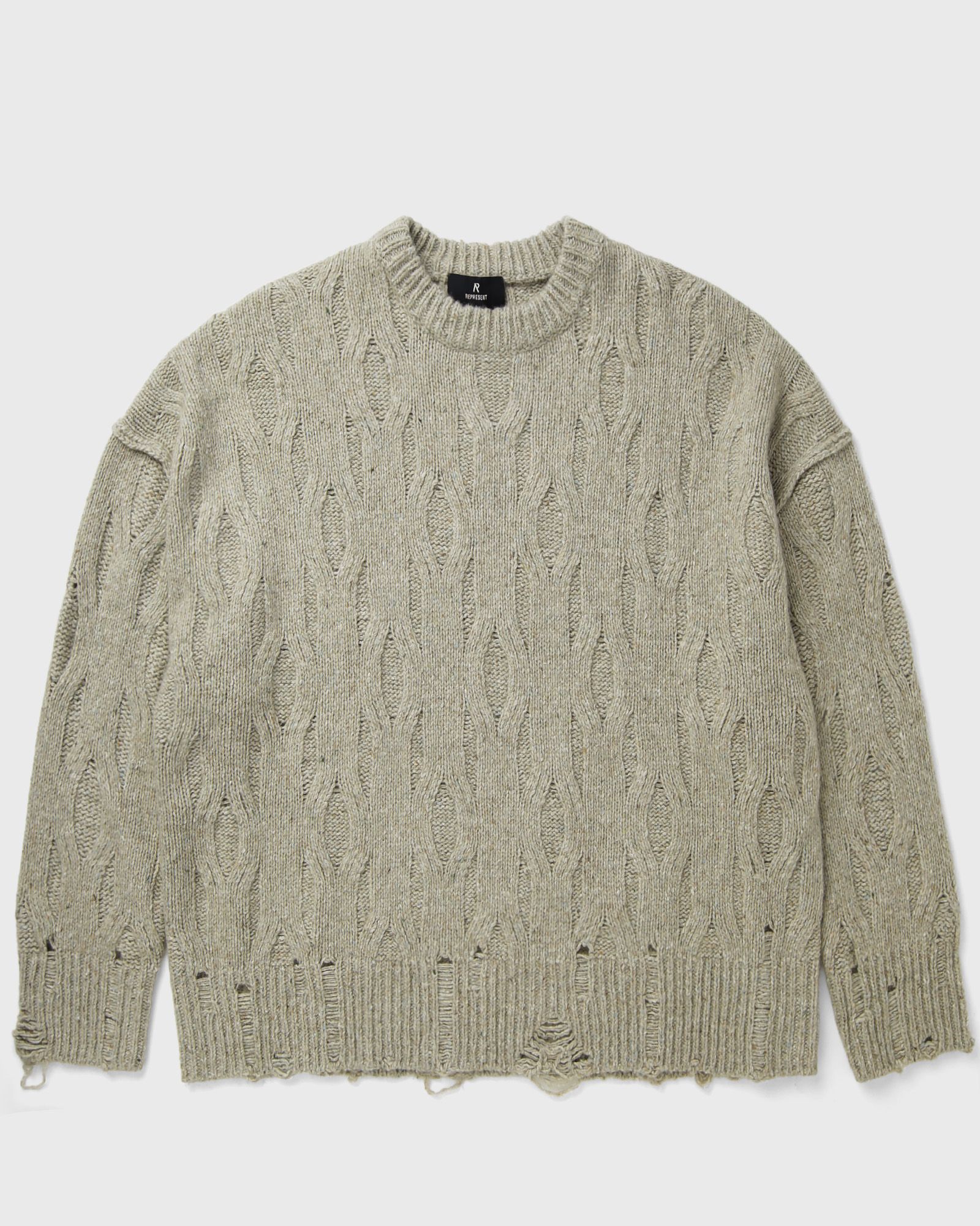 Represent DISTRESS KNIT SWEATER, grey