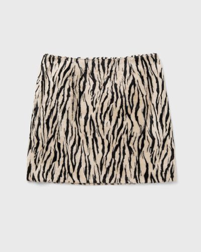 ROTATE Birger Christensen PRINTED FAUX FUR SKIRT, black|beige