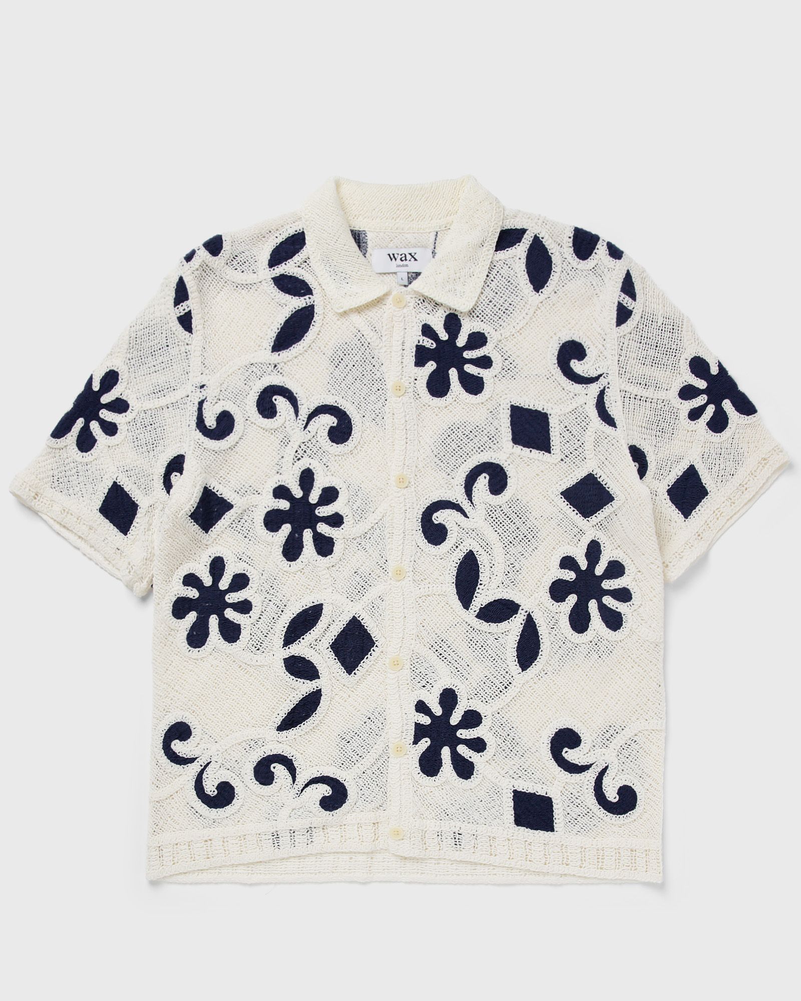 Wax London PORTO SS POLO DOODLE CROCHET, blue|beige
