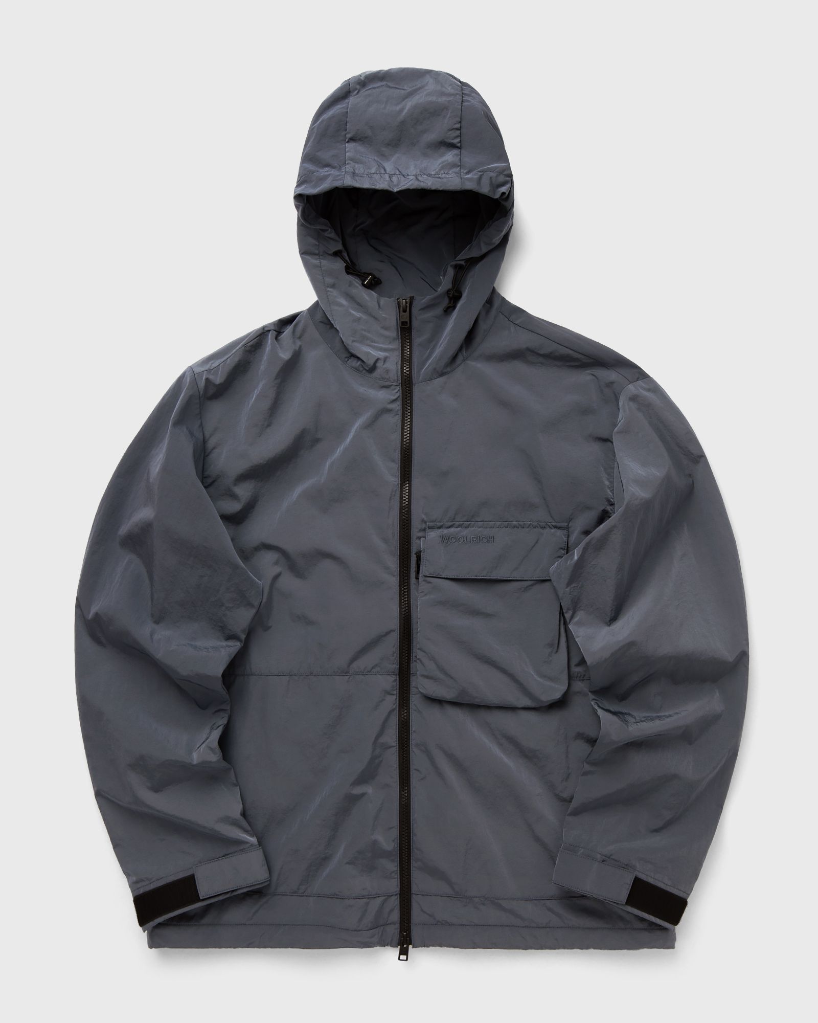 WOOLRICH SHINY NYLON HOODED JACKET, grey